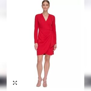 DKNY Women's Long Sleeve Red Wrap Dress NWT Size 10p